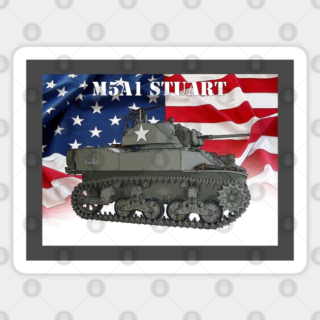 M5A1 Stuart light tank with American flag Magnet by Toadman's Tank Pictures Shop